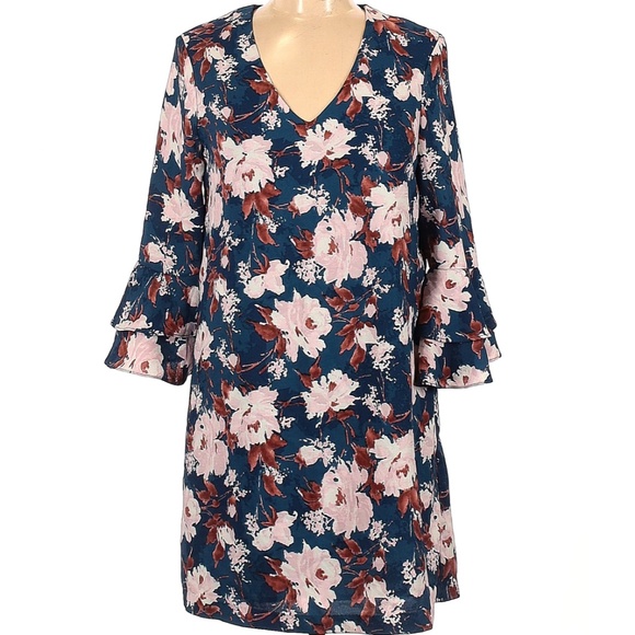 EUC Charles Henry Floral Shift Dress Flounce Ruffle Sleeve Size Medium - Picture 1 of 10